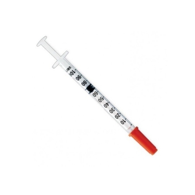 Medizinische sterile farbige Insulin-Wegwerfspritze mit orange Kappe und Nadel